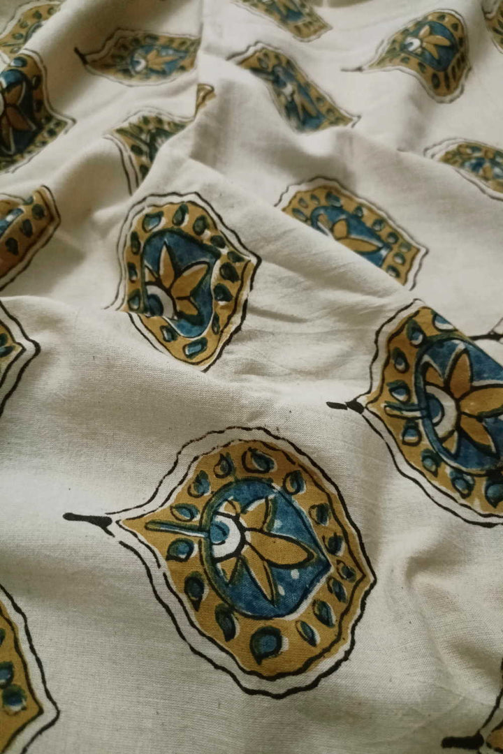 Ivory Cream Ajrak Cotton Fabric