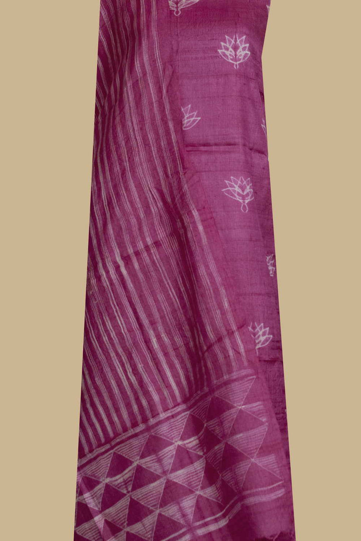 Dark Hot Pink Shibori Tussar Top & Dupatta