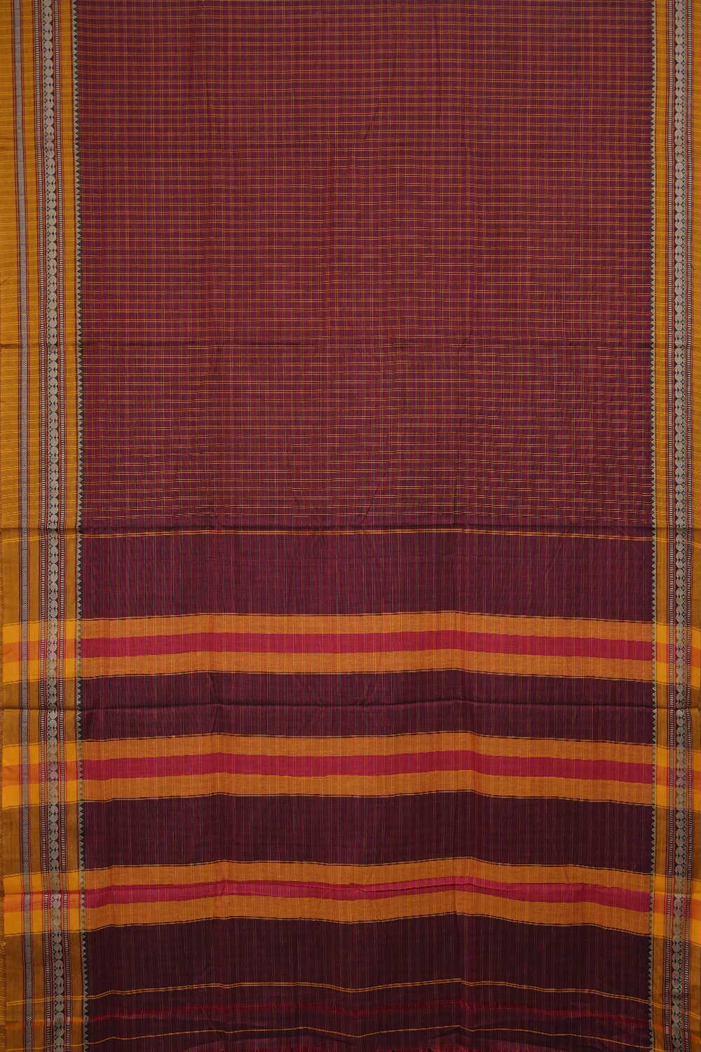 Maroon with Checks Narayanpet Cotton saree