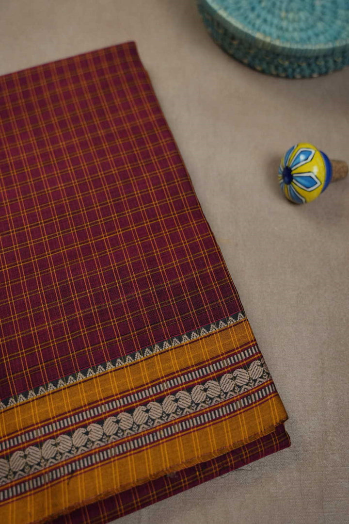 Maroon with Checks Narayanpet Cotton saree