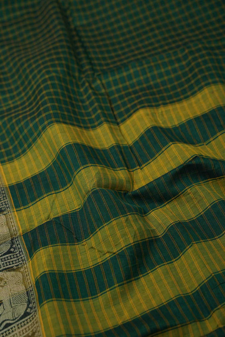 Checkered Green Narayanpet Cotton saree