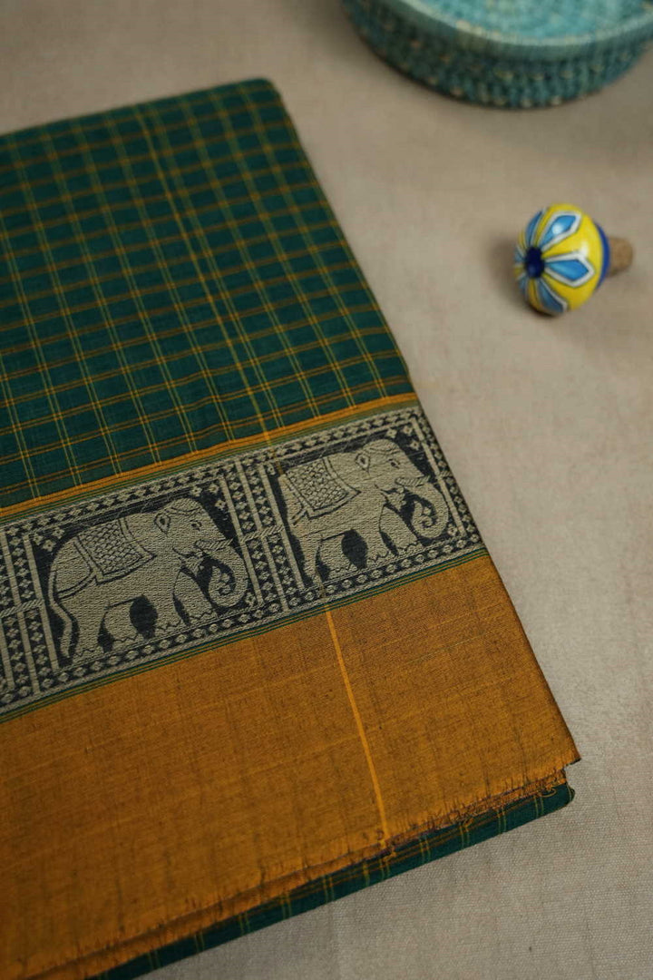 Checkered Green Narayanpet Cotton saree