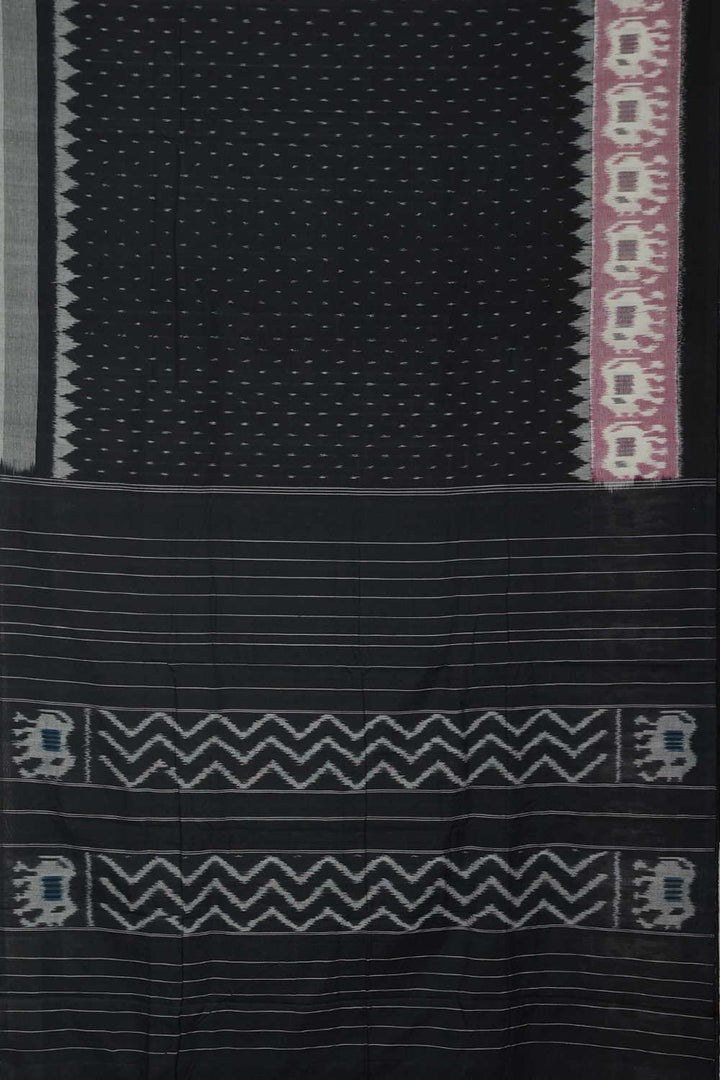 Black with Elephant Border Ikat Cotton saree