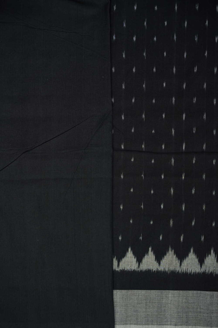 Black with Elephant Border Ikat Cotton saree