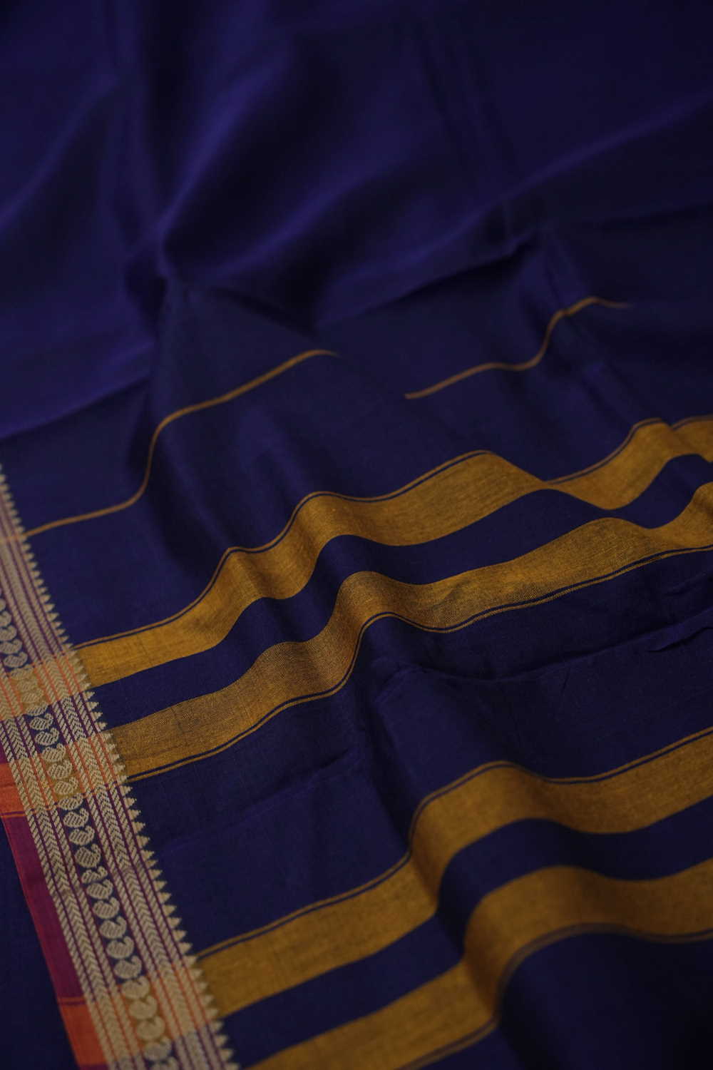 Thread Border on Blue Narayanpet Cotton saree