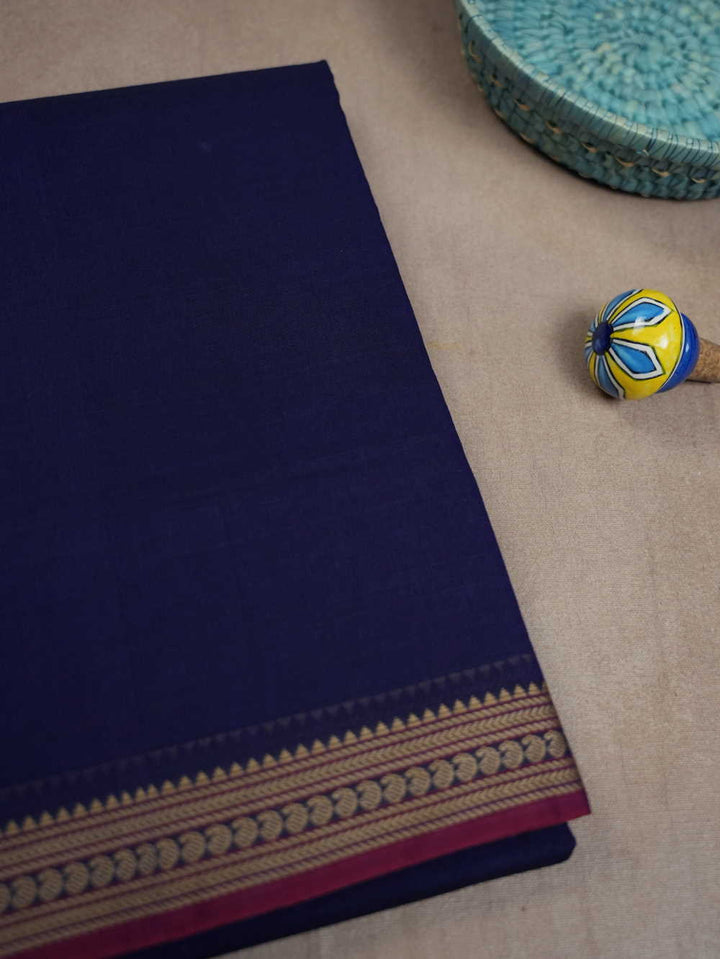 Thread Border on Blue Narayanpet Cotton saree