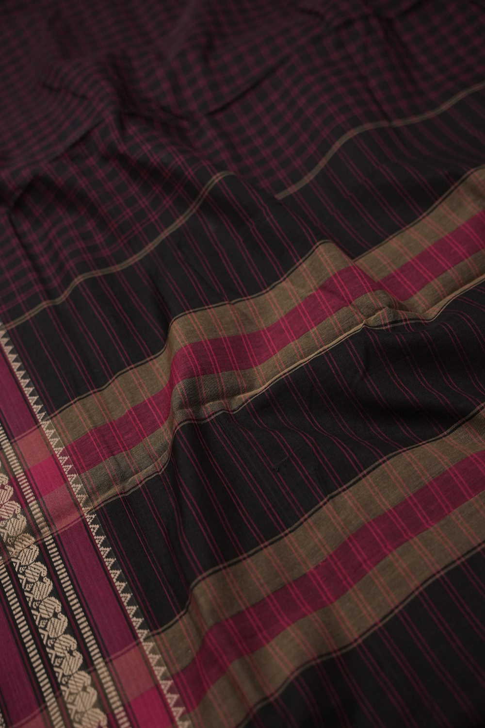 Pink Checkered Narayanpet Cotton saree