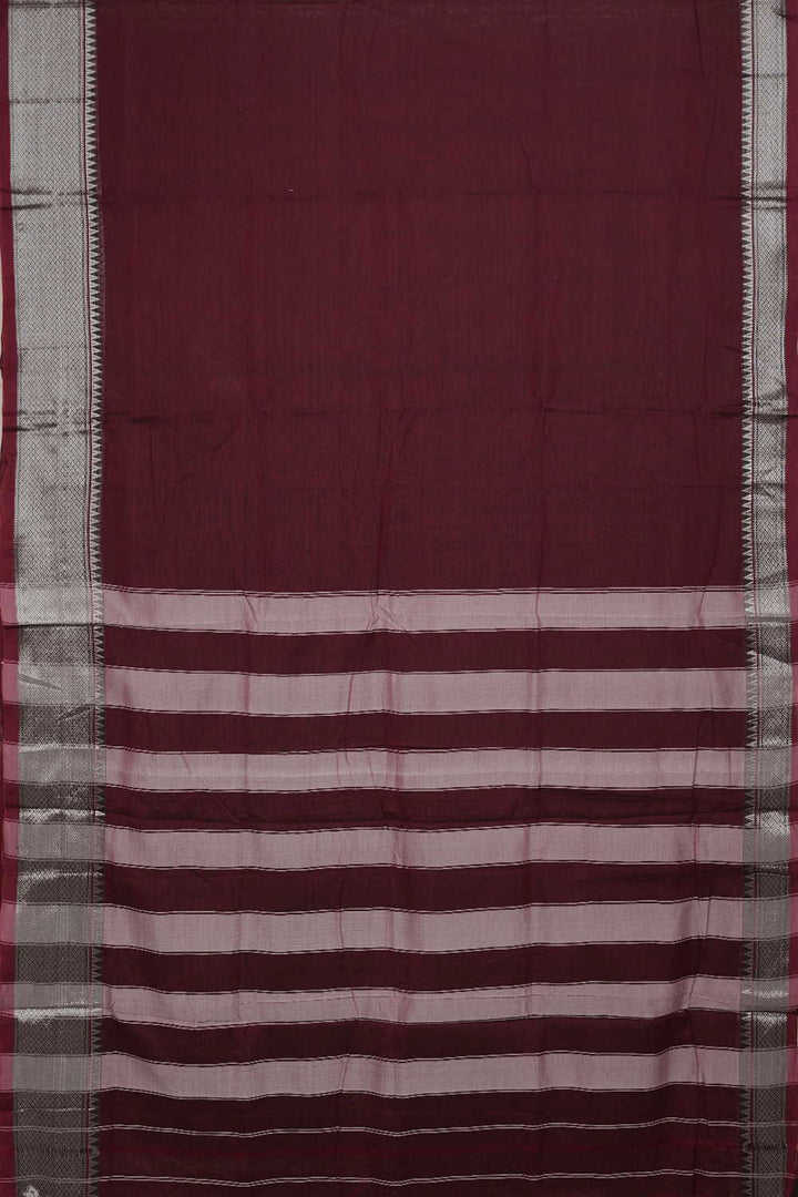 Silver Zari Border on Maroon Narayanpet Cotton saree