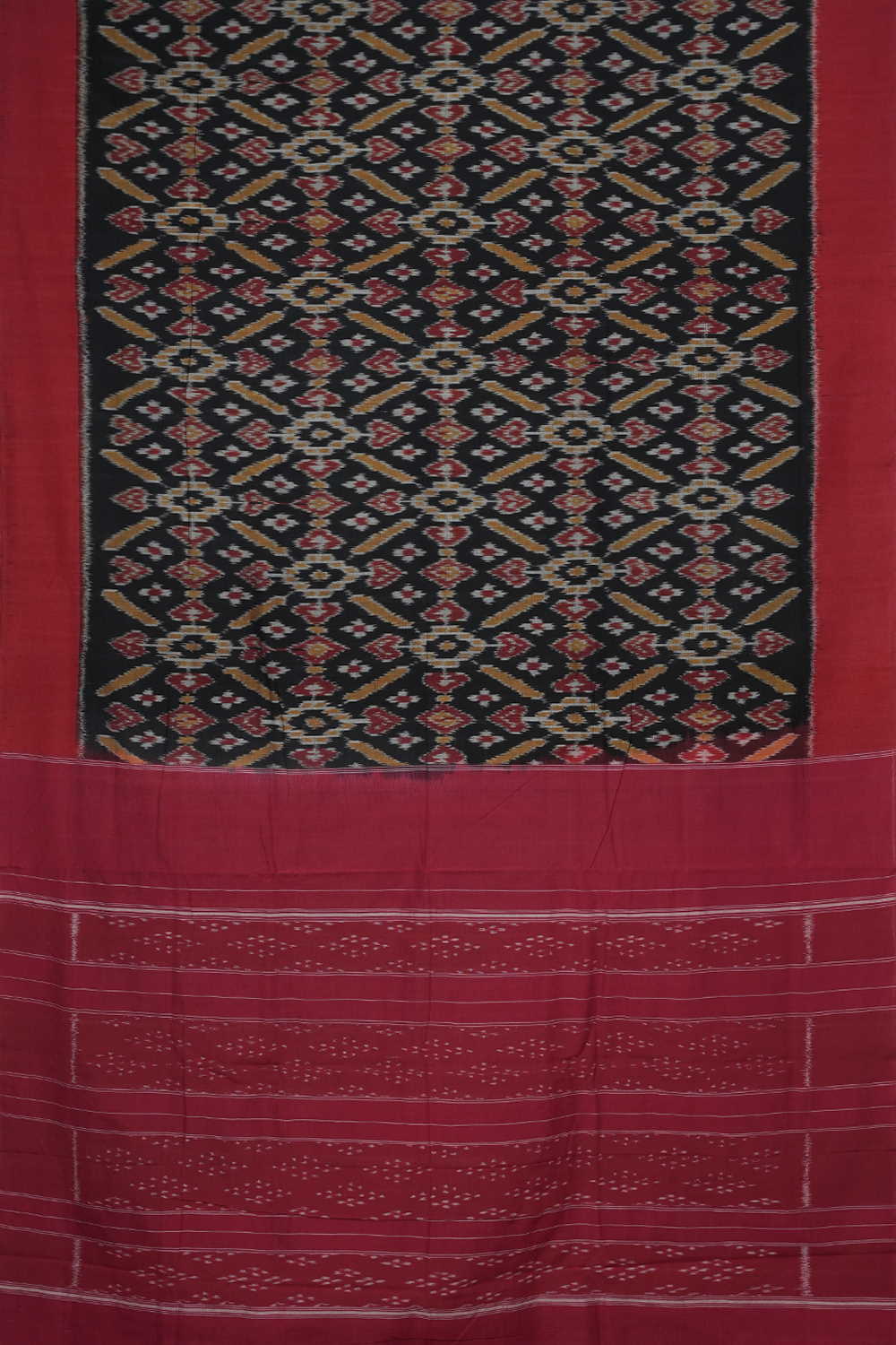 Black with Maroon Border Ikat Cotton saree