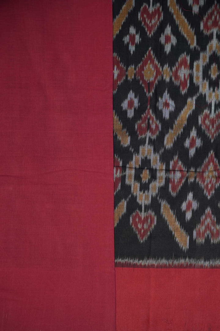 Black with Maroon Border Ikat Cotton saree