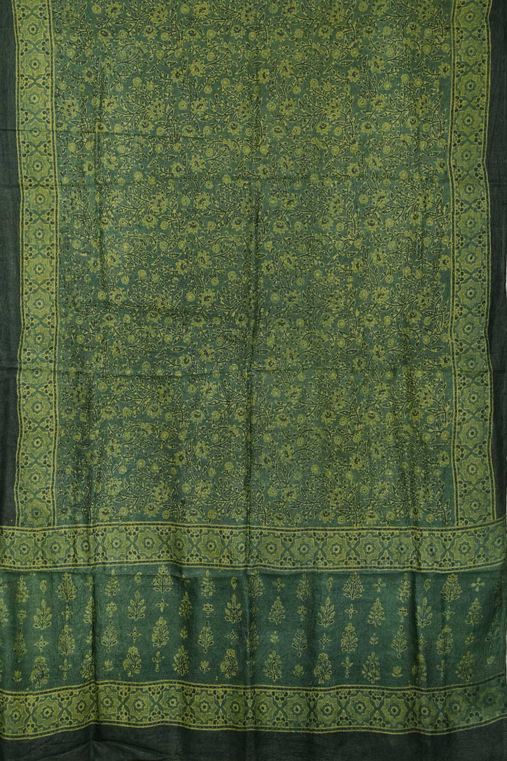 Green Ajrak Tussar Top & Dupatta