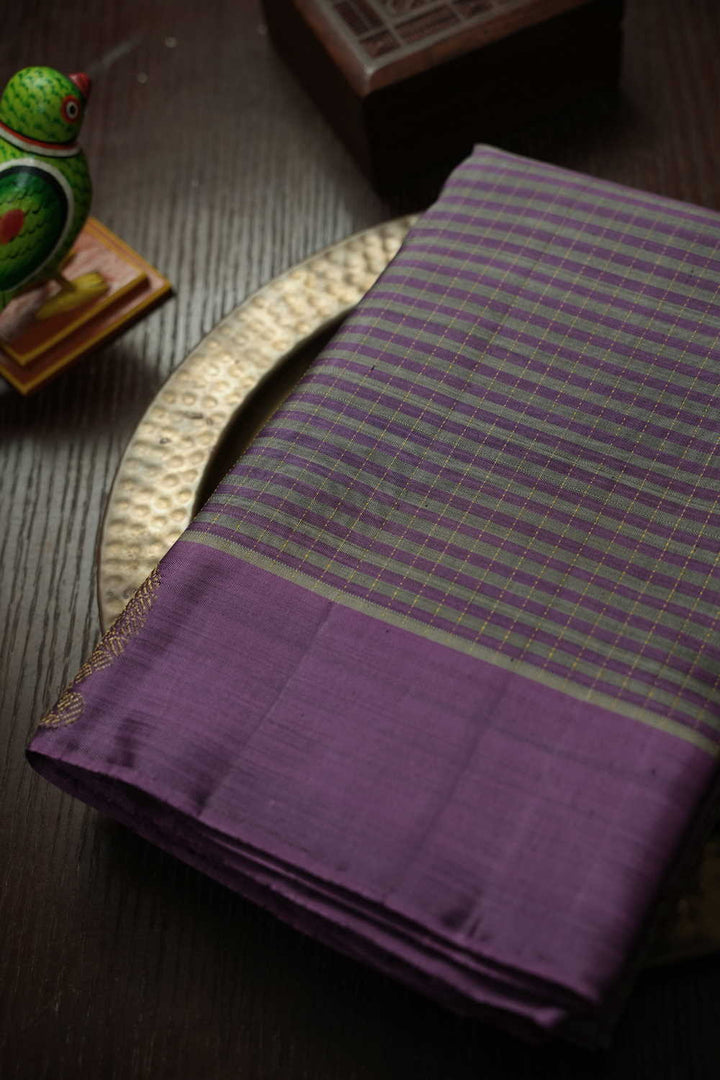 Checkered with Purple Border Kanchipuram Silk saree