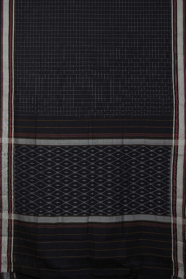 Checkered Black Ikat Cotton saree