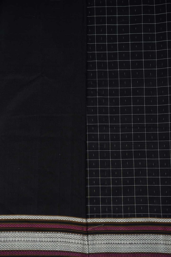 Checkered Black Ikat Cotton saree