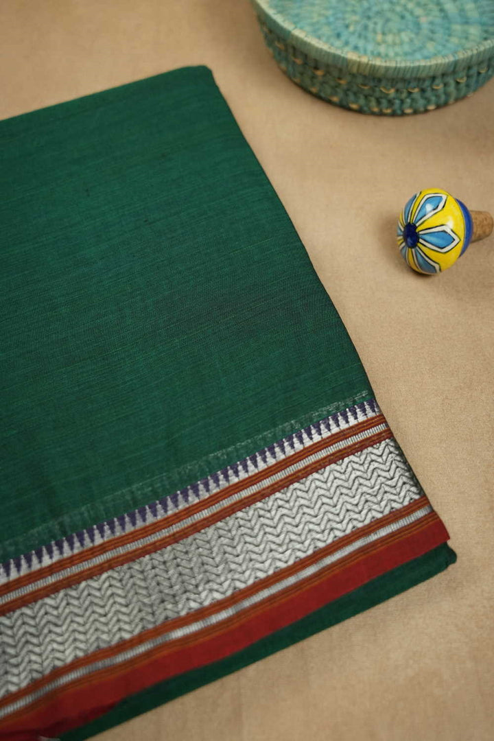 Leaf Green with Silver Border Narayanpet Cotton saree