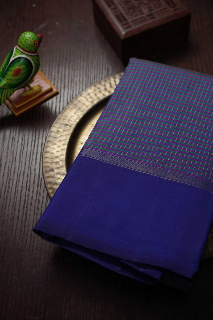 Checkered Blue Green Kanchipuram Silk Saree