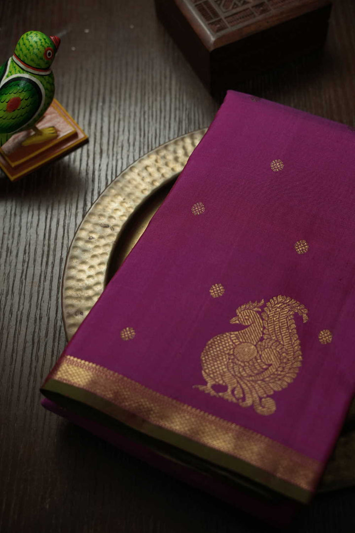 Hot Pink with Peacock Motifs Kanchi Silk saree