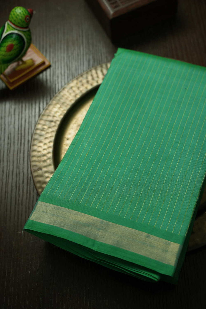 Thread Stripe on Green Kanchipuram Silk Saree