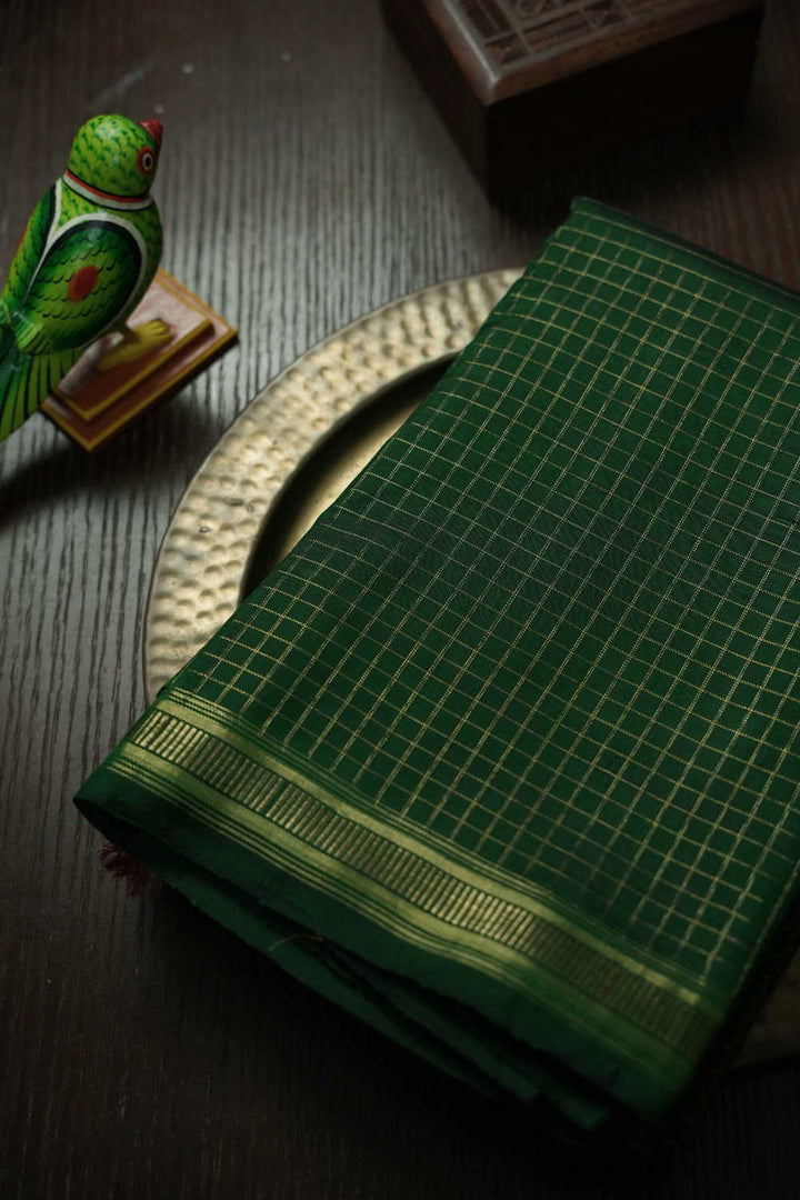 Checks on Green Kanchipuram Silk Saree