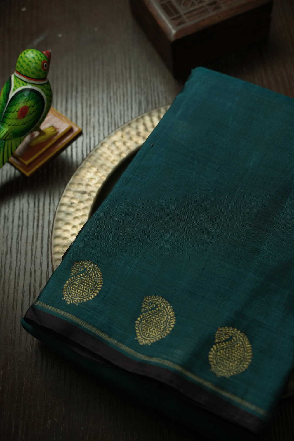 Bluish Green Kanchipuram Silk Saree