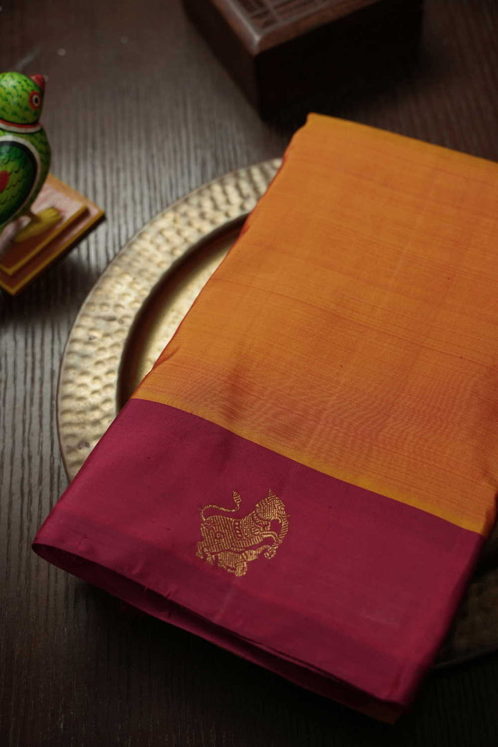 Yellow with Red Border Kanchipuram Silk saree