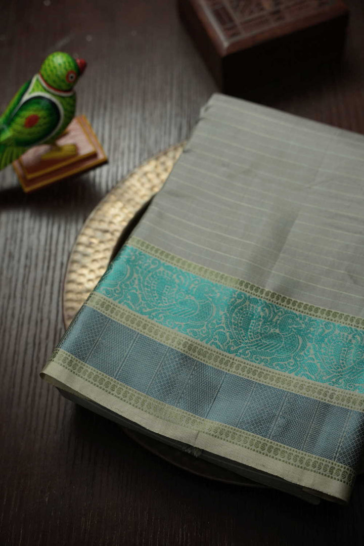 Pin Stripes on Grey Kanchi Silk Saree