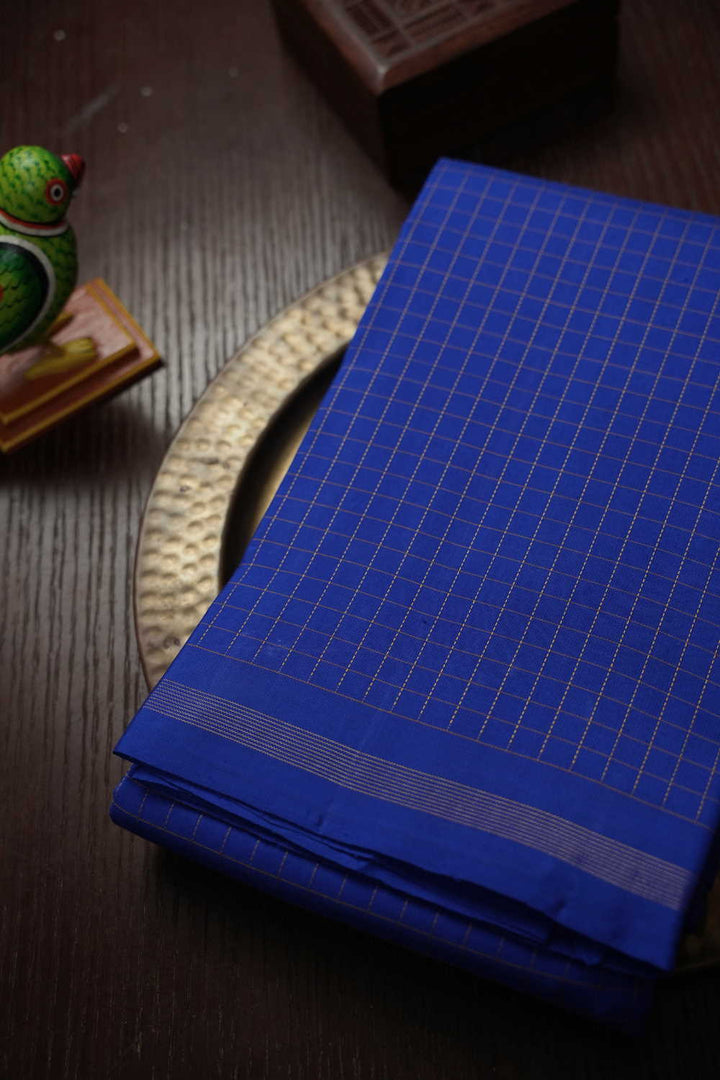 Checkered on Royal Blue Kanchipuram Silk saree