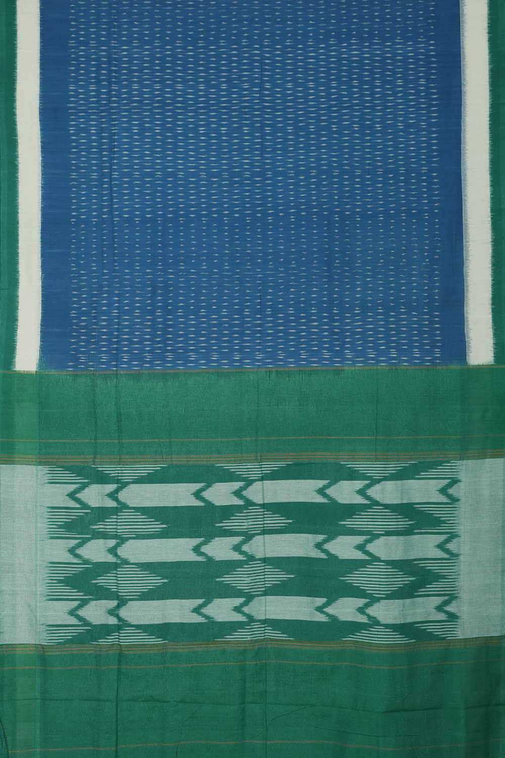 Green & Cream Border Ikat Cotton saree