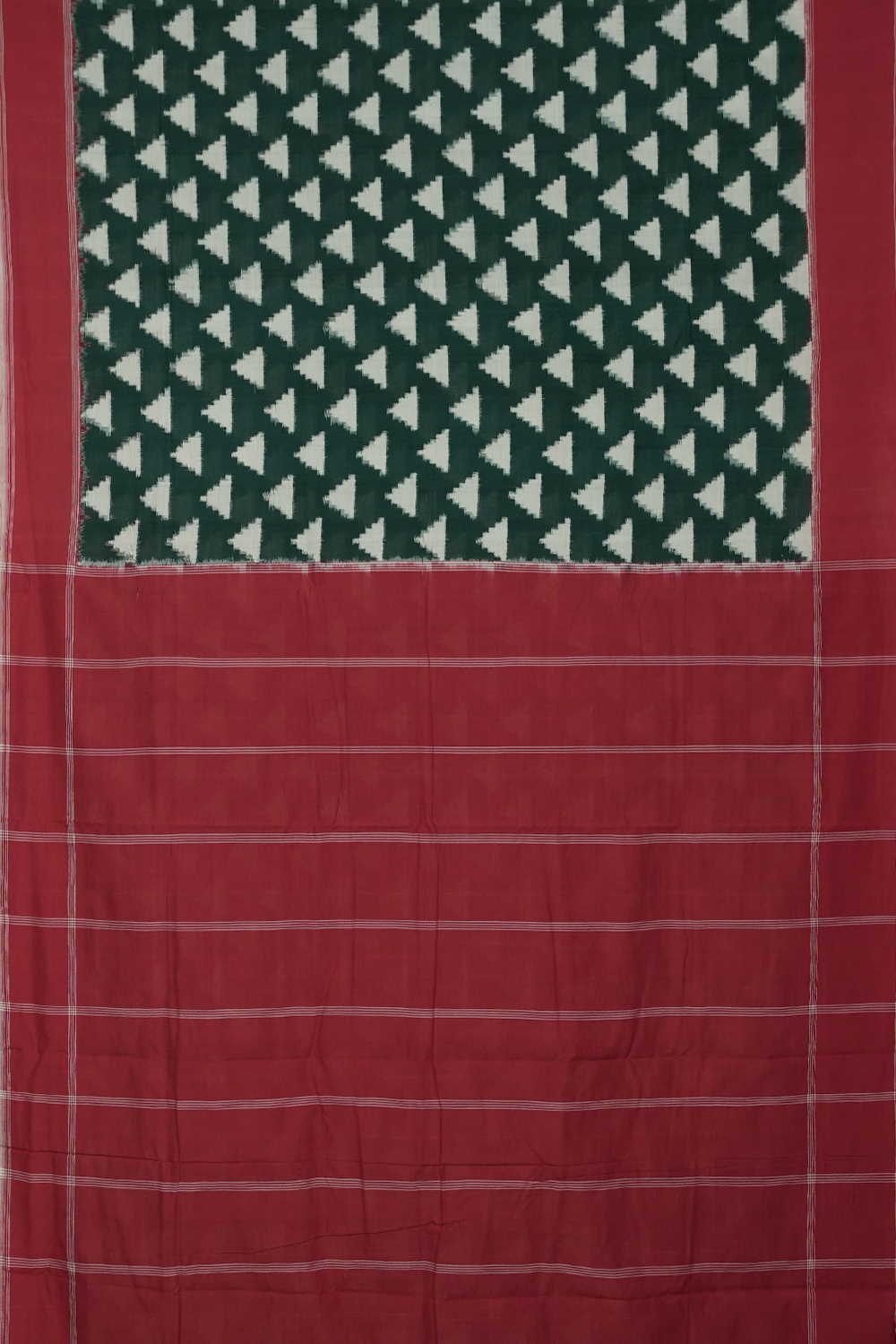 Deep Green Triangles Ikat Cotton saree