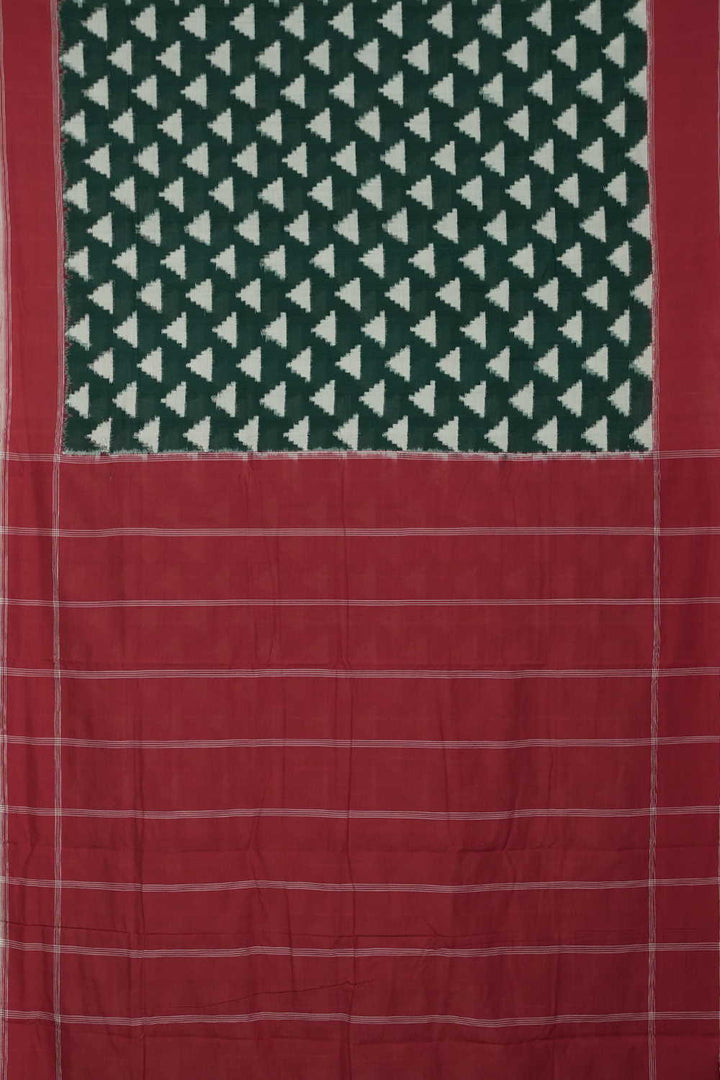 Deep Green Triangles Ikat Cotton saree