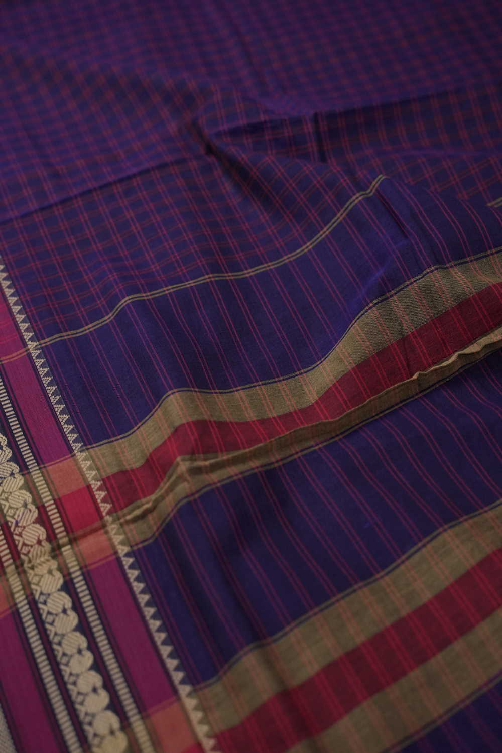 Checkered on Purple Narayanpet Cotton saree