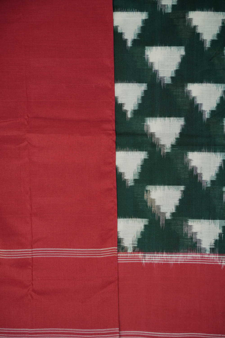 Deep Green Triangles Ikat Cotton saree