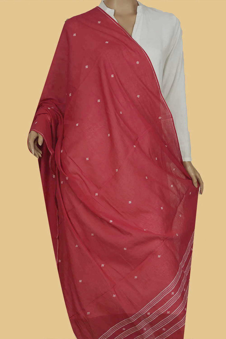 Red Jamdani Cotton Dupatta