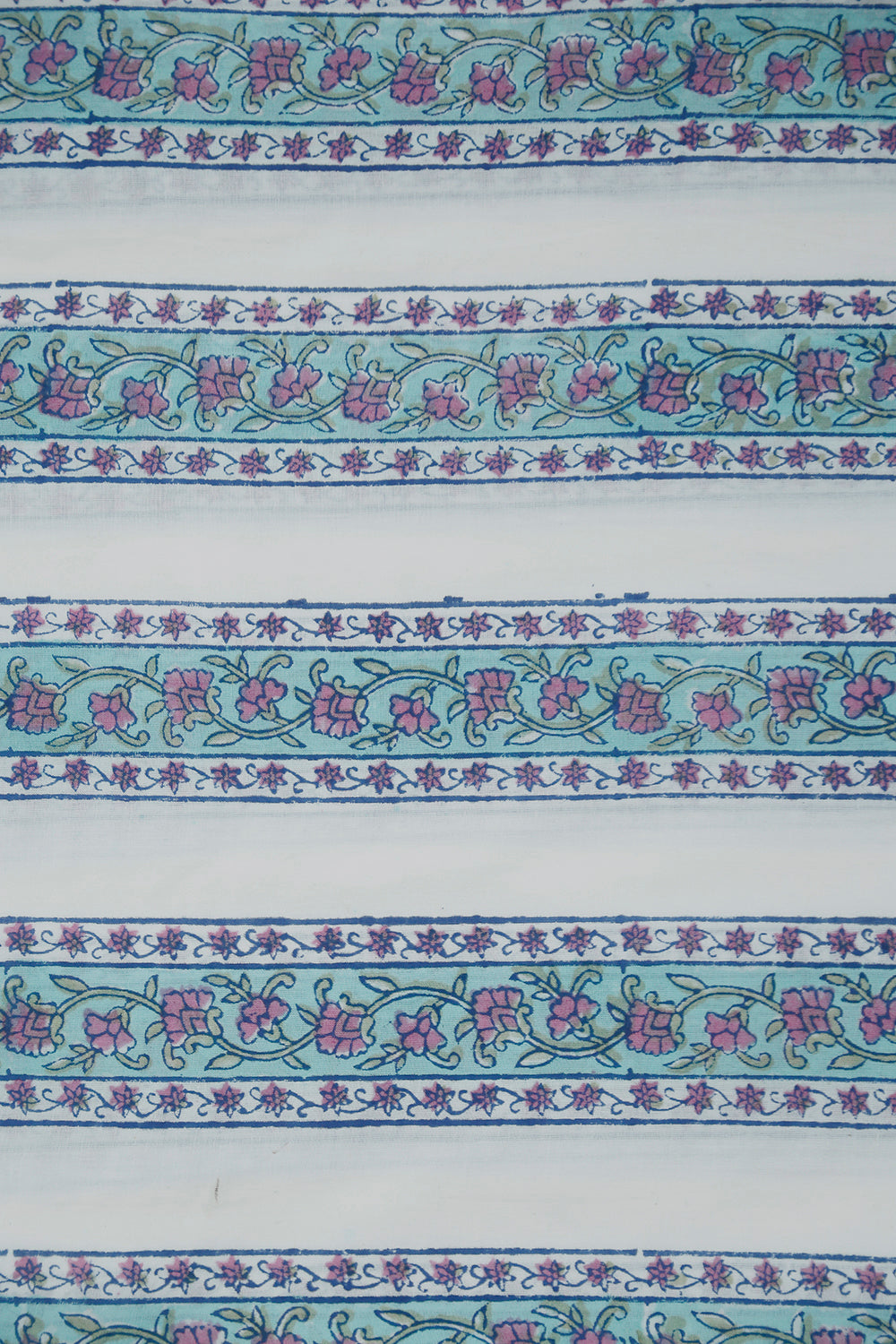 Cream with Floral & Stripes Sanganeri Cotton Fabric - 2.2m