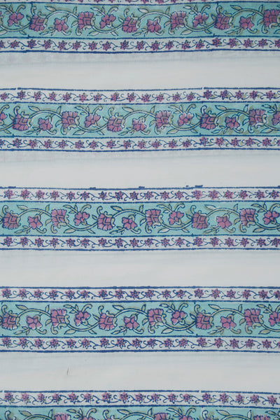 Cream with Floral & Stripes Sanganeri Cotton Fabric - 2.2m