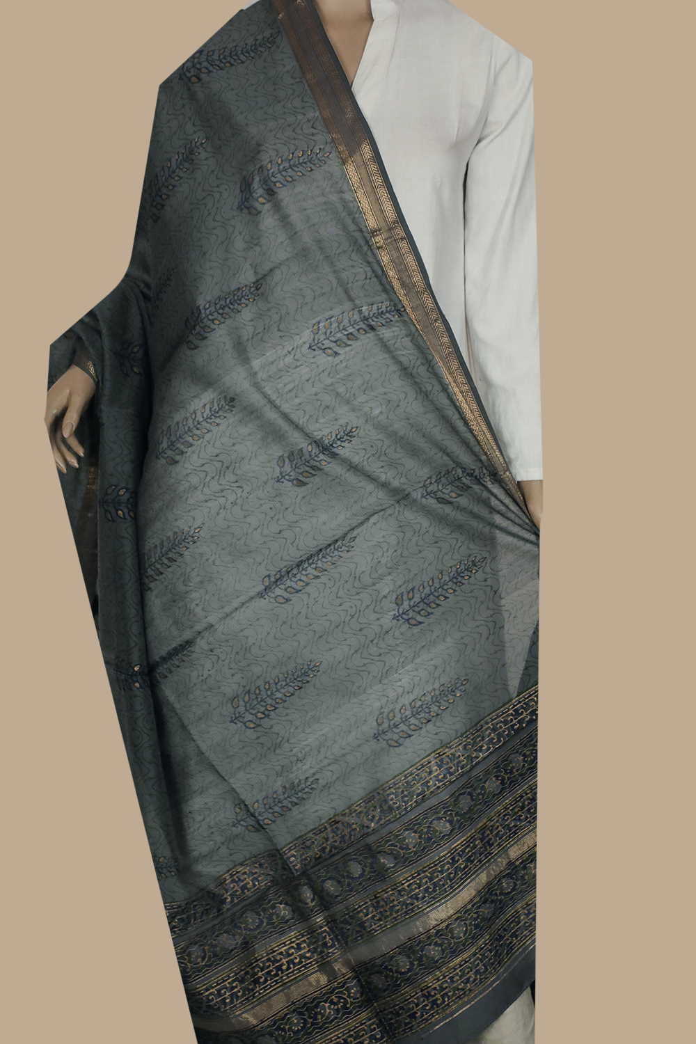 Floral Pattern Block Printed Mangalagiri Dupatta