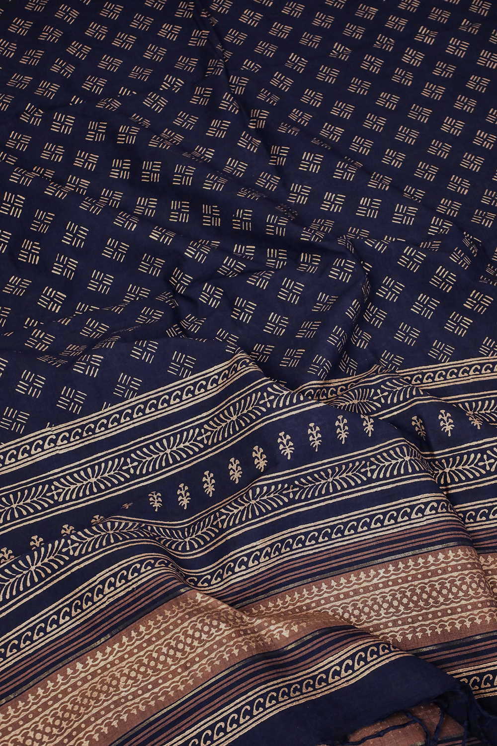 Butta on Navy Blue Block Printed Mangalagiri Dupatta