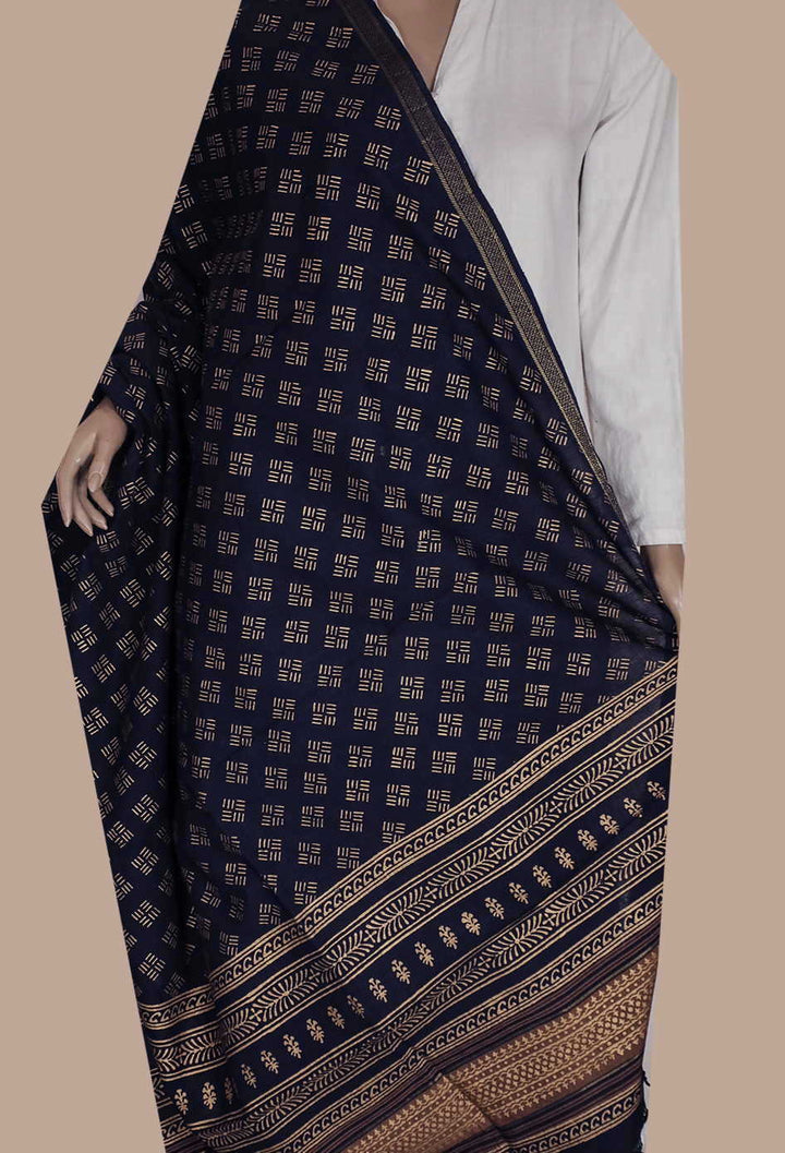 Butta on Navy Blue Block Printed Mangalagiri Dupatta