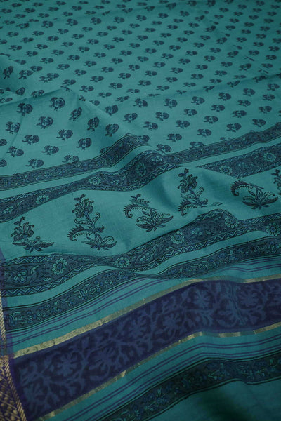 Florets on Green Block Printed Mangalagiri Dupatta