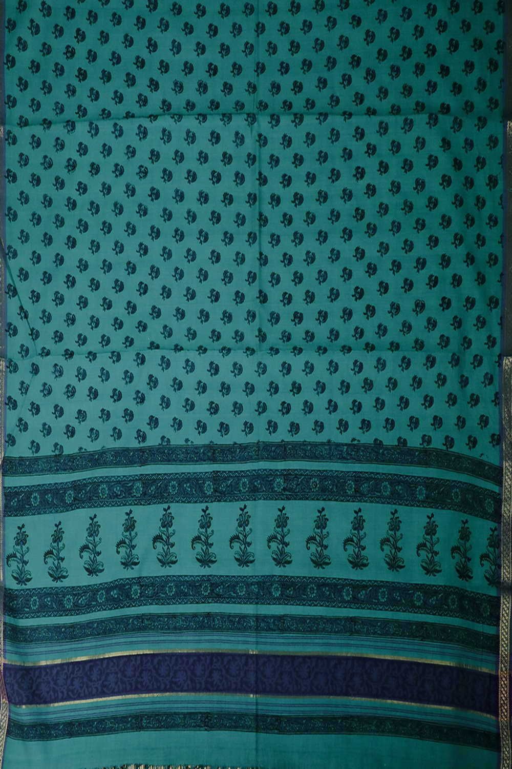 Florets on Green Block Printed Mangalagiri Dupatta