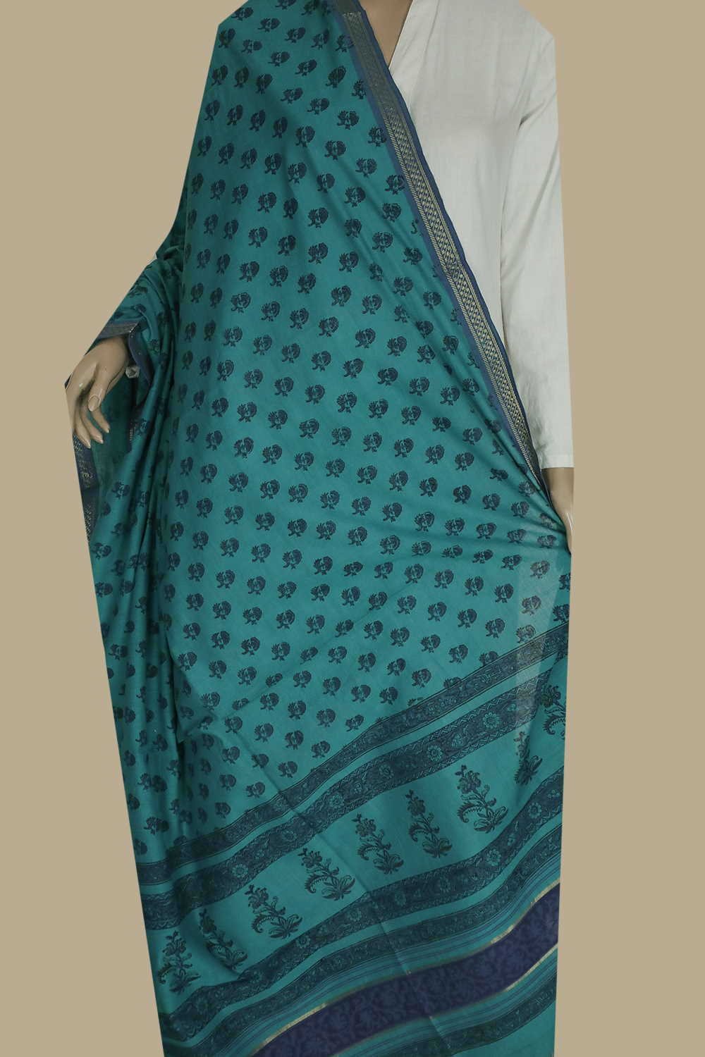 Florets on Green Block Printed Mangalagiri Dupatta