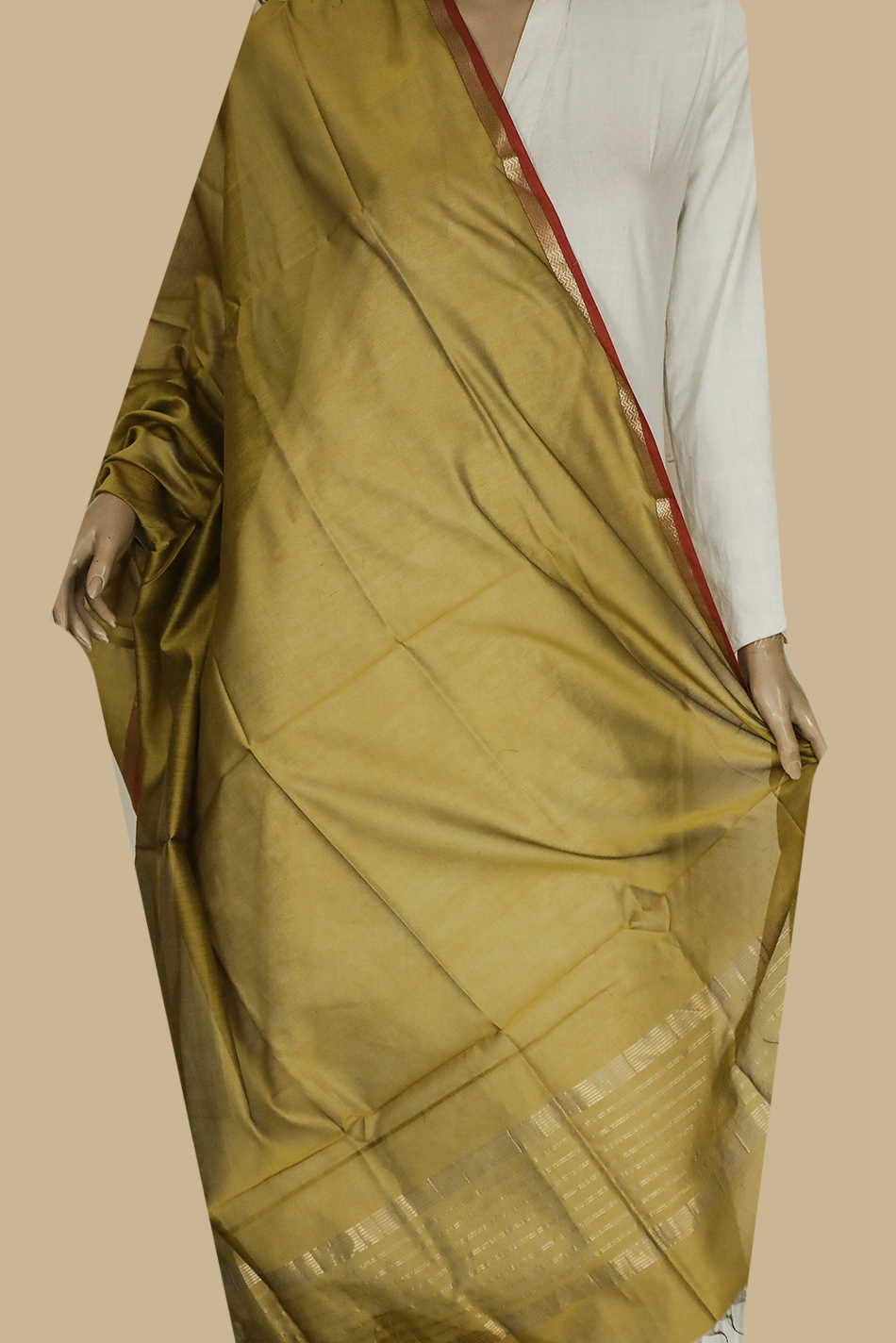 Yellowish Green Maheshwari Silk Cotton Dupatta