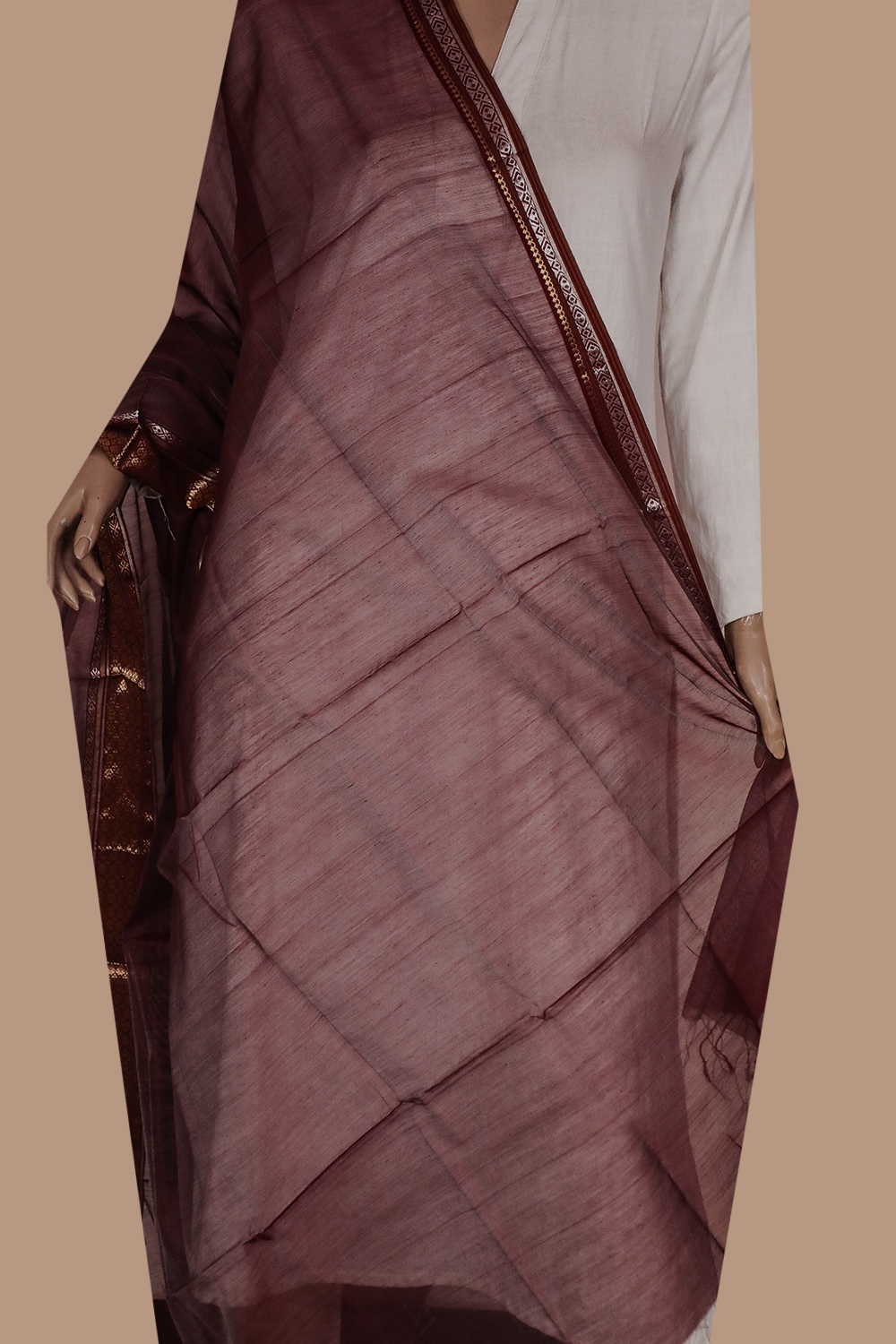 Light Maroon Maheshwari Silk Cotton Dupatta