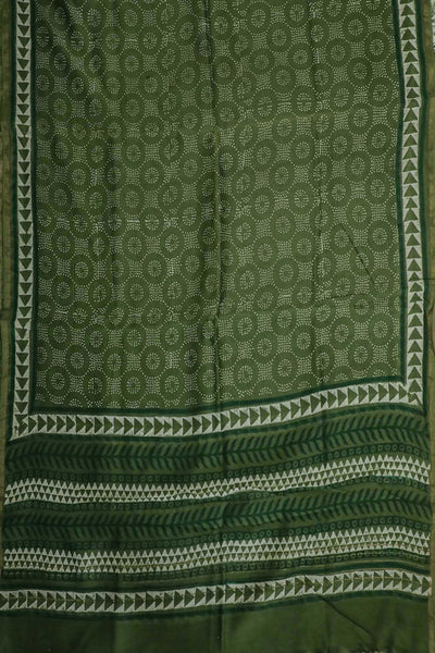 Avocado Green Block Printed Silk Cotton Dupatta