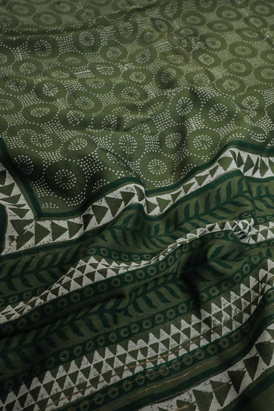 Avocado Green Block Printed Silk Cotton Dupatta