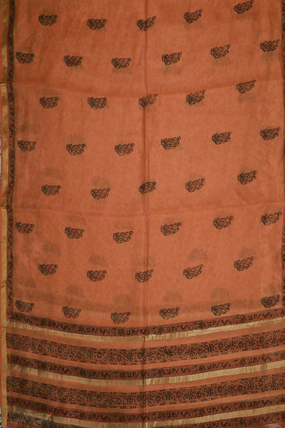 Orange Block Printed Chanderi Dupatta