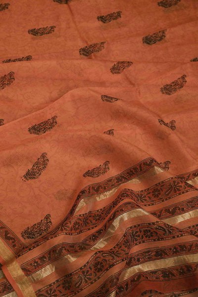 Orange Block Printed Chanderi Dupatta