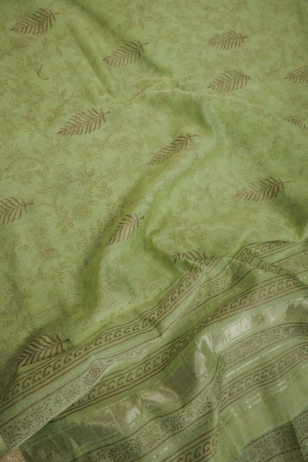 Light Green Block Printed Chanderi Dupatta