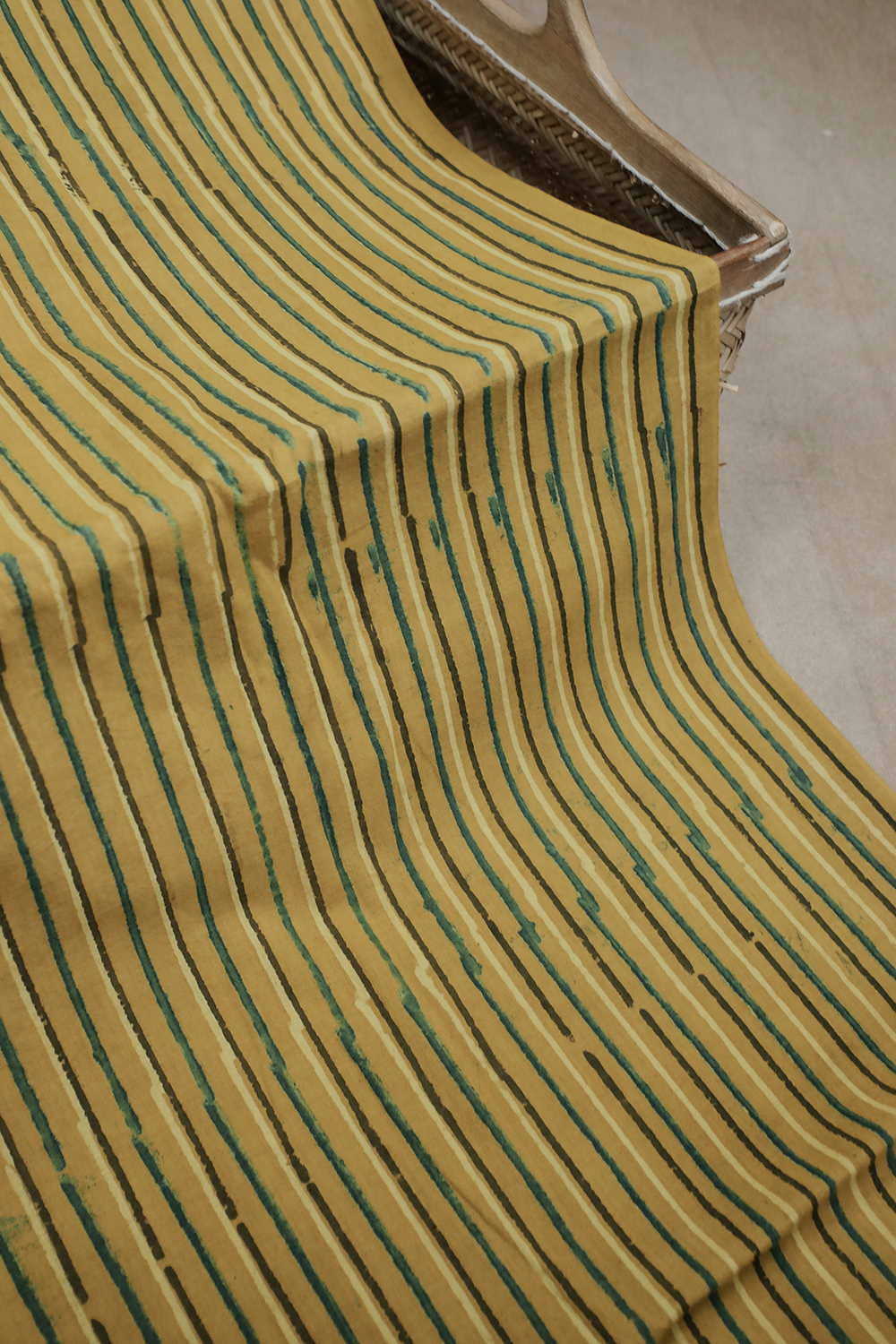 Stripes on Yellow Ajrak Cotton Fabric - 0.8m