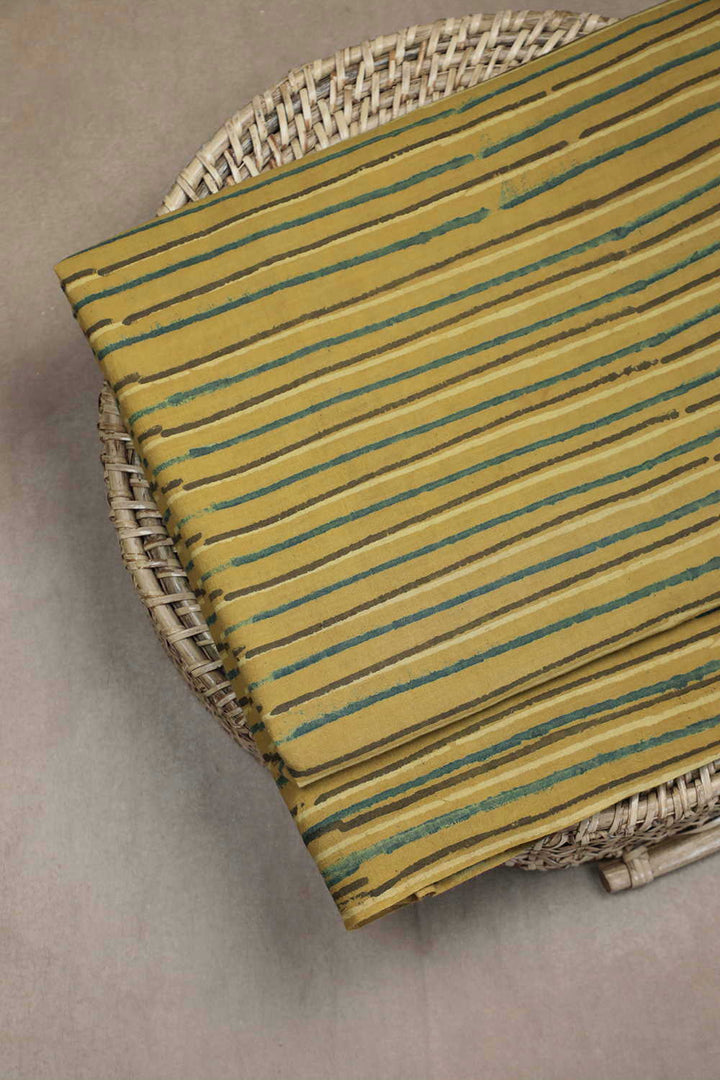 Stripes on Yellow Ajrak Cotton Fabric - 0.8m